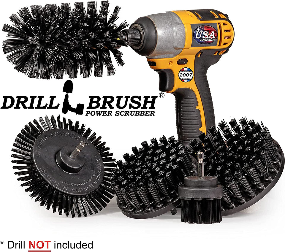 - 4 Piece Black Drillbrush Ultra Stiff Cleaning Brush Set - Metal Brush for Drill Alternative - Grill Brush for Cordless Drill - Grill Grate Cleaner Brush