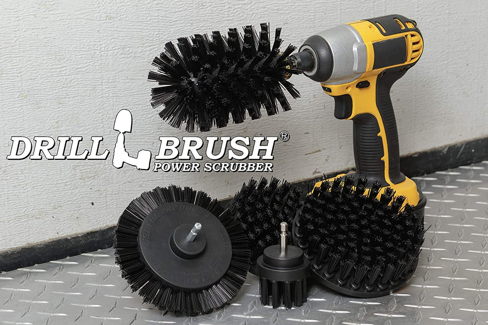 - 4 Piece Black Drillbrush Ultra Stiff Cleaning Brush Set - Metal Brush for Drill Alternative - Grill Brush for Cordless Drill - Grill Grate Cleaner Brush