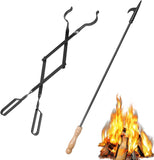 26 Fireplace Fire Pit Tongs & 32 Fire Pit Poker. Fireplace Wood Stove Firewood Tongs. Black Heavy Duty Wrought Iron Log Grabber Fire Pit Tools for Campfire. Fireplace. Bonfires. Indoor&Outdoor Use
