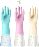 3 Pairs Rubber Cleaning Gloves for Household - Reusable Dishwashing Gloves for Kitchen. Waterproof Flocked Liner Dish Washing Gloves for Kitchen Bathroom. Laundry. Gardening (Large)