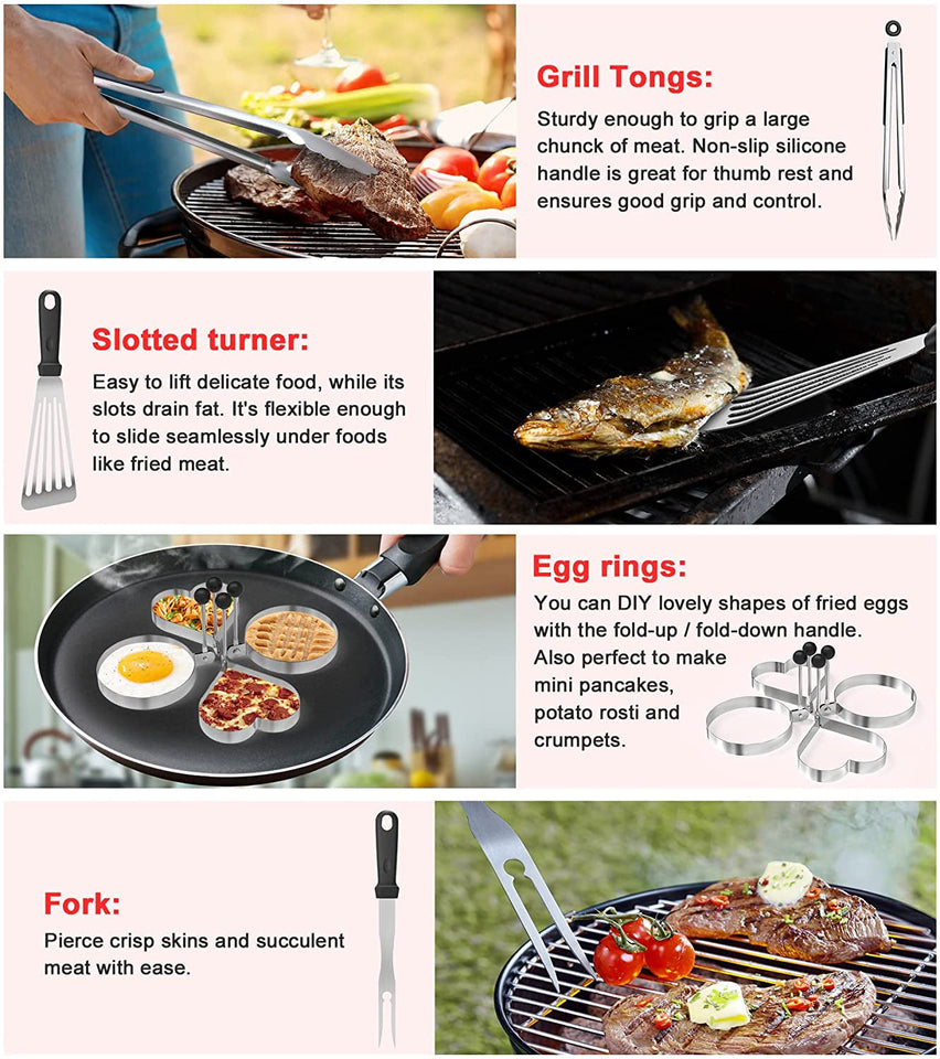 138PCS Griddle Accessories Kit.Grill Accessories for Blackstone Flat Top Set and Camp Chef.Grill Spatula.Scraper.Griddle Cleaning Kit Carry Bag for Hibachi Grill. Men Outdoor BBQ with Meat Injector