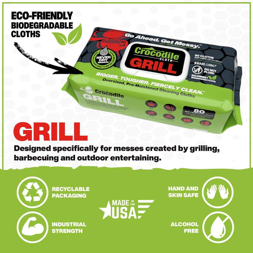 Grill Cleaning Wipes - Grill Grate and BBQ Disposable Wipes - Cut through Grease. Oil. Fat. and Dirt on Your Grill. Tools. Patio and More - 80 Giant Commercial Strength Wipes