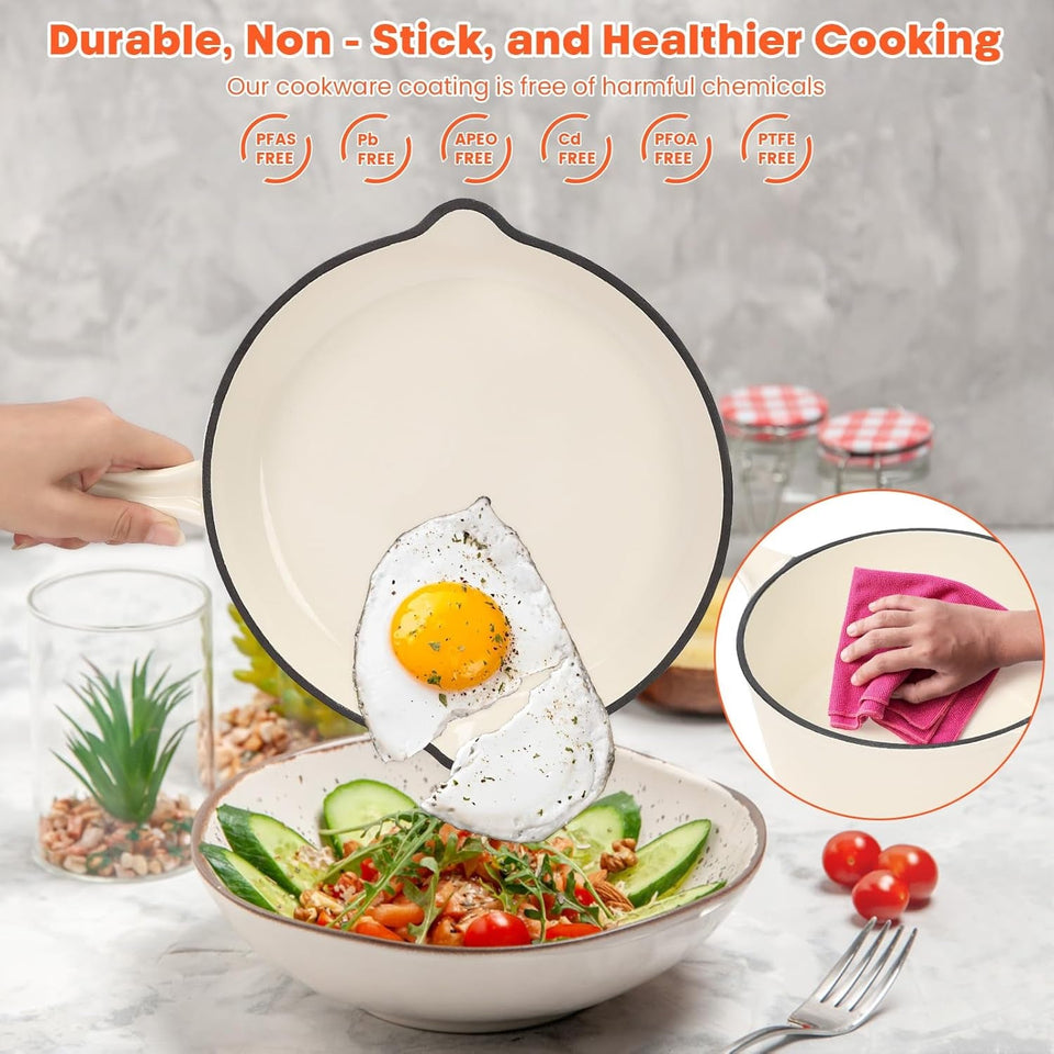 1 Piece Random Nonstick Enameled Cast Iron Pan/Pot (4 Styles: 10.25 Skillet/2Qt Saucepan/2.8Qt/4.8Qt Dutch Oven) – Healthy round Pot for Sourdough Bread Baking on All Stovetops. Mystery Cookware Box