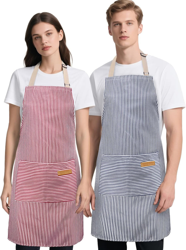 2 Pack Kitchen Cooking Aprons. Soft Aprons for Women Men with 2 Pockets Chef Apron with Adjustable Neck Strap and Long Tie