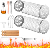 2 PCS Rolling Grilling Baskets for Outdoor Grill BBQ. Stainless Steel Cylinder Grill Mesh Barbeque Grill Accessories. Outdoor round BBQ Stainless Steel Grill Basket Campfire Grill Grid