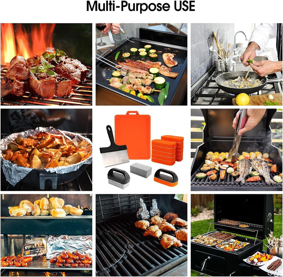 Upgraded Griddle Cleaning Kit for Blackstone 18 Pieces Flat Top Grill Accessories Cleaner Tool Set with Scraper. Heat-Resistant Silicone Spatula Mat with Hanger. Cleaning Brick. Scouring Pads