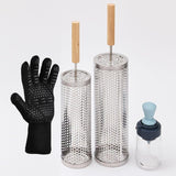 2Pcs Large Nesting Rolling Grill Baskets for Outdoor Grill. USA Based. Commercial Grade. 304 Stainless Steel BBQ round Grilling Baskets with Wood Handles Set with Oil Pourer/Brush and Grill Glove