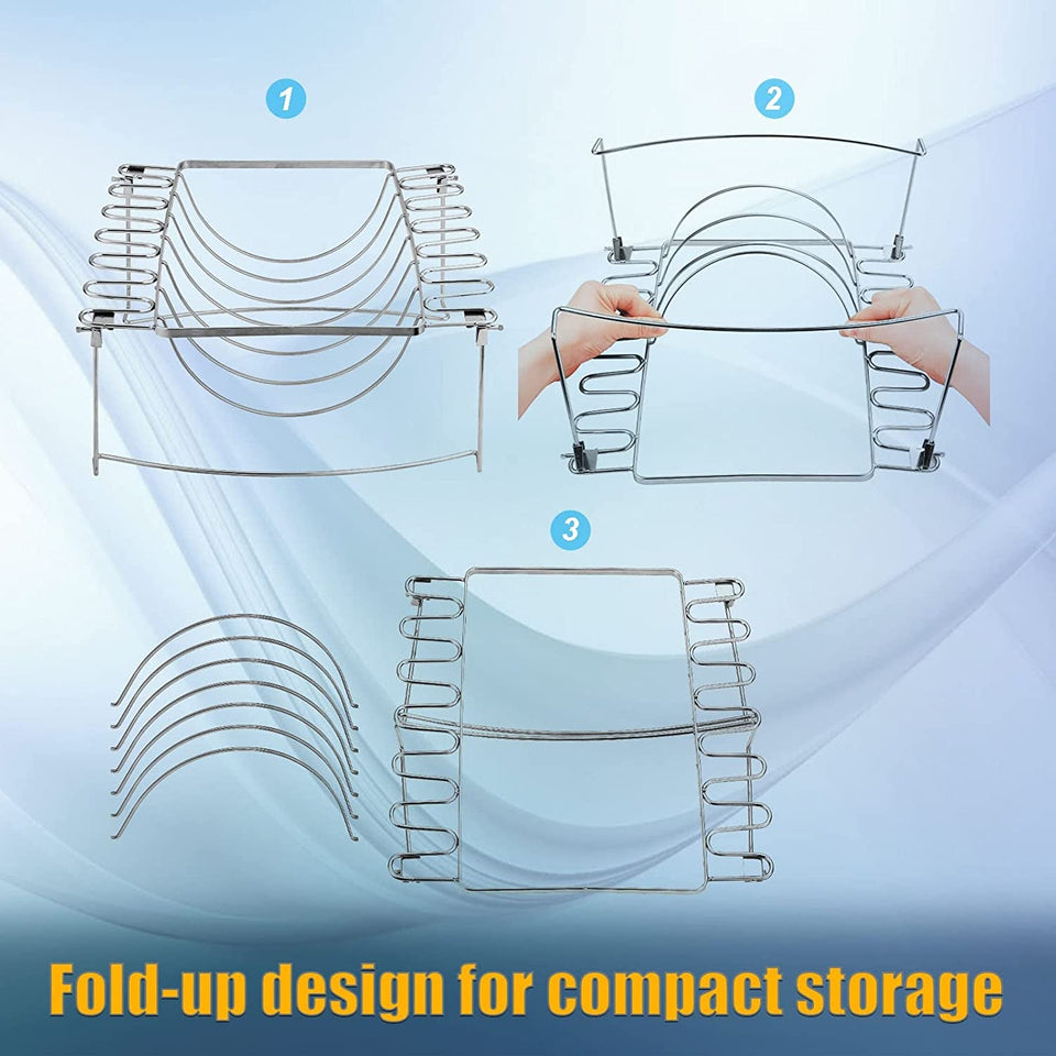 3-In-1Turkey Roasting Rack Rib Rack for Smoking & Chicken Leg Rack for Oven Grill - Holds 6 Large Ribs. 12 Chicken Leg Wing. 1 Whole Chicken - Premium Foldable Space-Saving Grilling Smoking Accessory