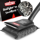 GRILLART Grill Brush Bristle Free. Steamwizards [Ultra Safe & Efficient] Grill Cleaner Brush with 1 Replacement Head. for Cast Iron and Stainless Steel Grates. BBQ Grill Brush for Outdoor Grill