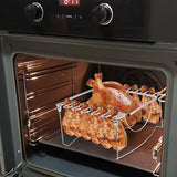 3-In-1Turkey Roasting Rack Rib Rack for Smoking & Chicken Leg Rack for Oven Grill - Holds 6 Large Ribs. 12 Chicken Leg Wing. 1 Whole Chicken - Premium Foldable Space-Saving Grilling Smoking Accessory