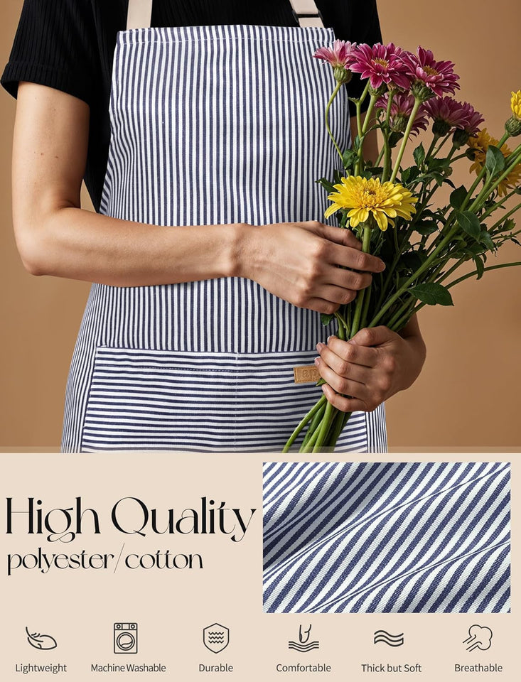 2 Pack Kitchen Cooking Aprons. Soft Aprons for Women Men with 2 Pockets Chef Apron with Adjustable Neck Strap and Long Tie