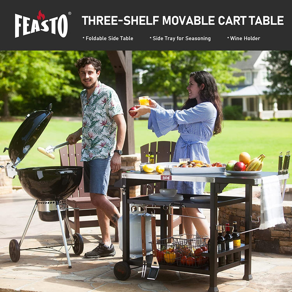 3-Shelf Movable Food Prep Table. Pizza Oven Table. BBQ Grilling Table.Grill Cart with Side Table. Home & Outdoor Stainless Steel Table Top Grill Tables on 2 Wheels. L50 Xw21.7 Xh33
