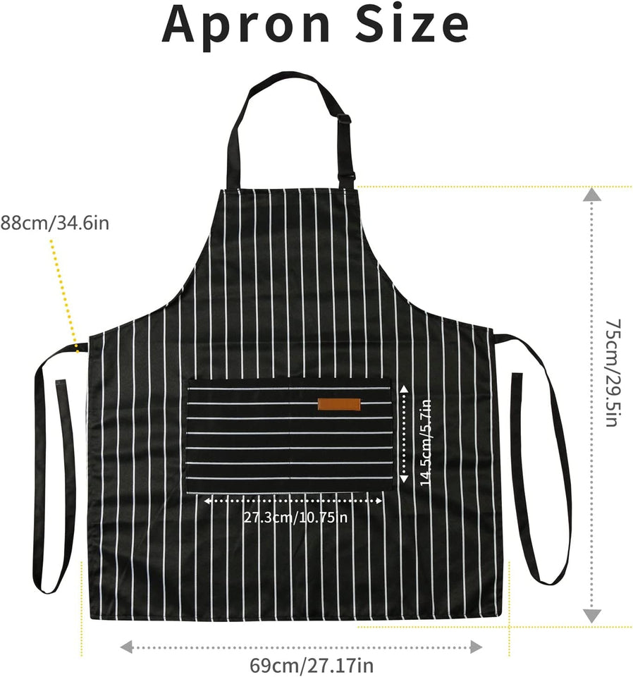 2 Pieces Kitchen Cooking Aprons. Cotton Polyester Blend Adjustable Bib Aprons with 2 Pockets for Women Men Chef Chef (Black/Brown Stripes. 2)
