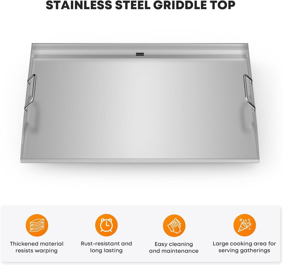 28 Inch Stainless Steel Griddle. Flat Top Griddle Replacement Top for Blackstone 28 2-Burner Gas Grill Cooking Station. Griddle Top Replacement with Rear Grease System