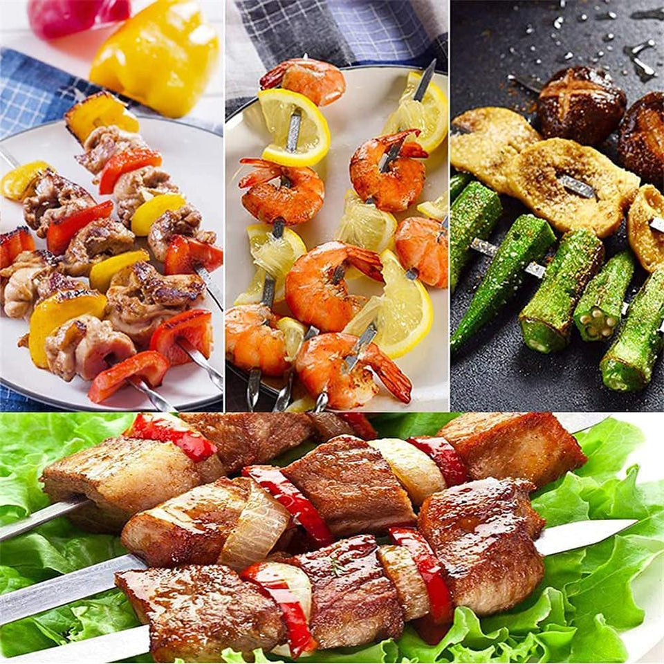 12PCS Kabob Skewers Flat Metal Stainless Steel BBQ Barbecue Skewer 16 Anti-Roll Heavy Duty Shish Kebob Sticks Wide Reusable Grilling Skewers Set for Meat Shrimp Chicken Vegetable Kebab Fork Sausage…