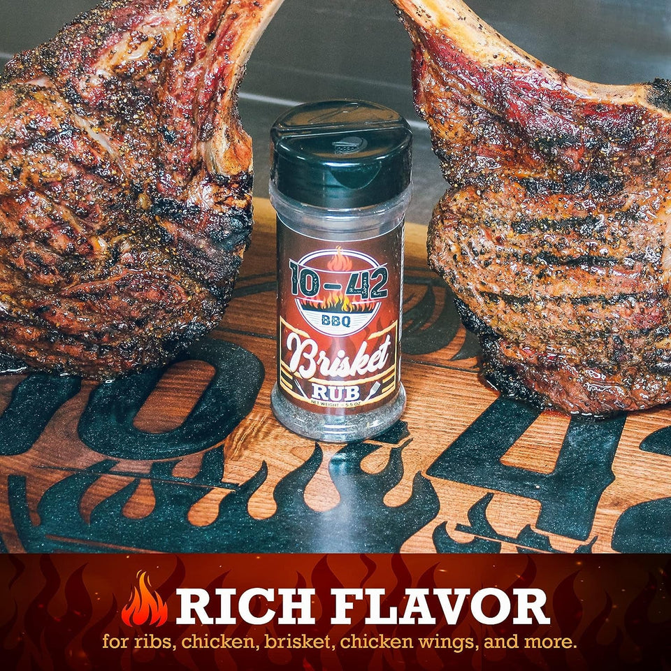 10-42 BBQ Brisket Rub | All-Natural Spice Seasoning for Steak. Rib. Beef Brisket | Barbecue Meat Seasoning Dry Rub | BBQ Rubs and Spices for Smoking and Grilling | No MSG. 5.5.Oz Bottle