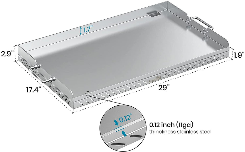 28 Inch Stainless Steel Flat Top Gas Grill Griddle Replacement for Blackstone 2-Burner Propane Fueled Grill Improved New Rear Grease Management System (Improved Version)
