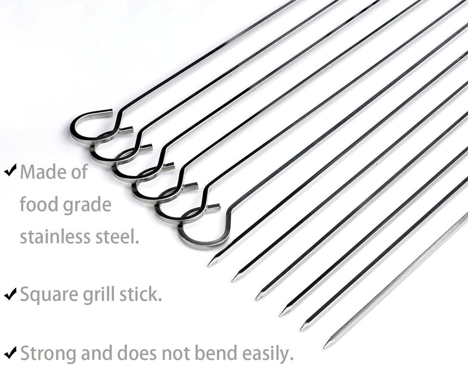 12 Inch Barbecue Skewers Metal BBQ Sticks.12Pack Stainless Steel Square Skewer.Kebob.Kabob Sets for Grill Outings Cooking (BBQ Skewers Square 12Inch-12P)