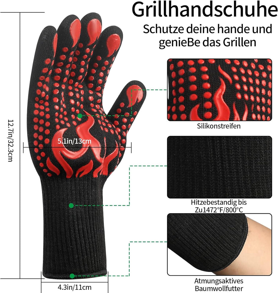 1 Pair/2 Pieces BBQ Gloves. Grilling Gloves. Heat Resistant Barbecue Oven Gloves. 1472°F/800°C Kitchen Fireproof Mitts Heat Proof for Grilling. Baking. Cooking. Welding Gloves Mitts - Red