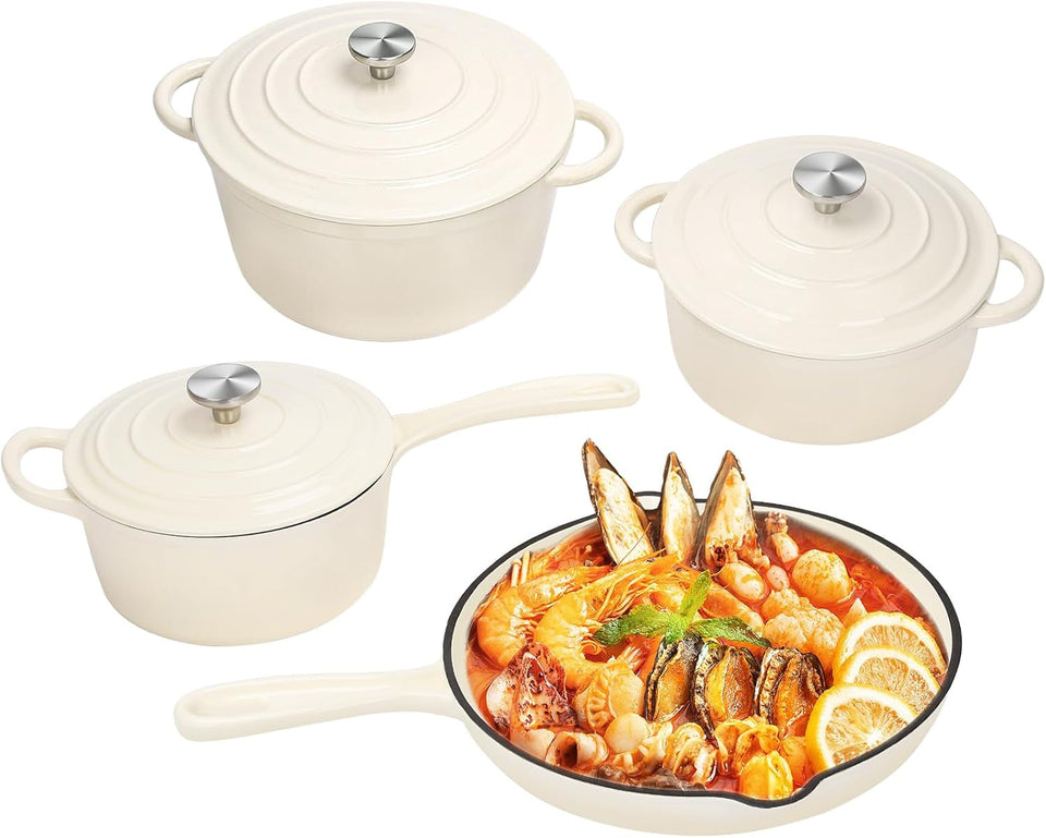 1 Piece Random Nonstick Enameled Cast Iron Pan/Pot (4 Styles: 10.25 Skillet/2Qt Saucepan/2.8Qt/4.8Qt Dutch Oven) – Healthy round Pot for Sourdough Bread Baking on All Stovetops. Mystery Cookware Box