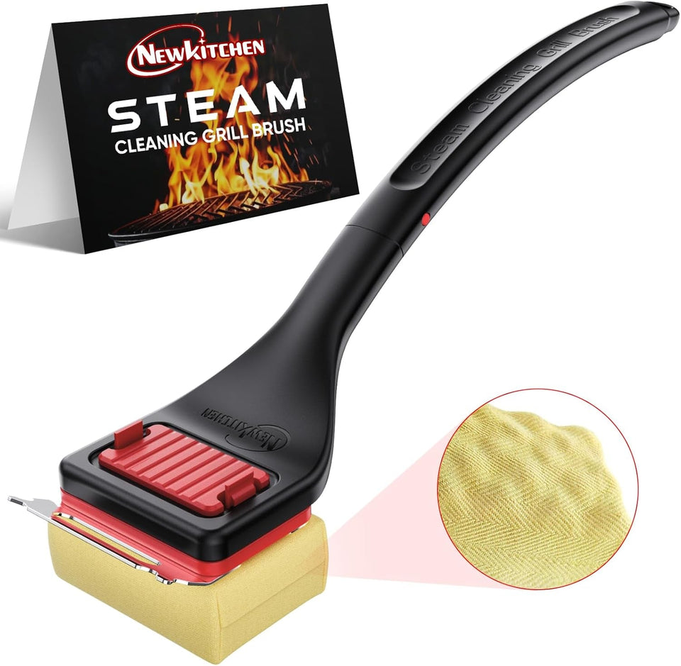 Grill Brush Bristle-Free Steam Cleaning. BBQ Brush Replaceable Heat-Resistant Kevlar Head with Grill Scraper Safe Barbecue Grill Cleaner