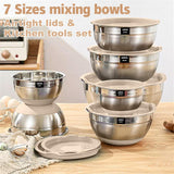 20‑Piece Stainless Steel Mixing Bowls with Airtight Lids – Non‑Slip Silicone Bottom. Nesting Set (Khaki)