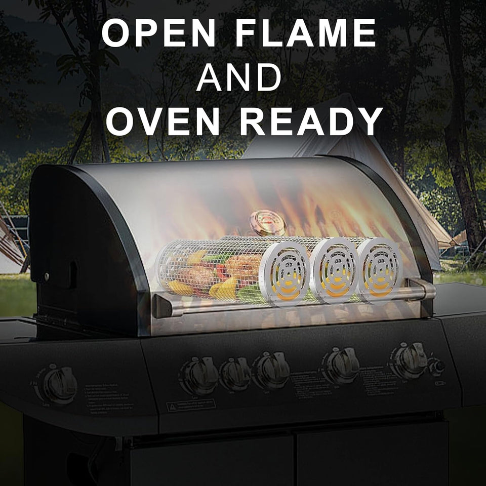 2 PCS Nesting Grill Baskets Rolling Grilling Baskets. Removable Wooden Handle. Stainless Steel Grill Accessories Set. Portable Grill Vegetables. Fish. Shrimp. Meat. Fries for Men Dad Husband