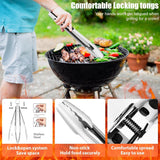 31Pcs BBQ Grill Accessories Set for Men Dad. Heavy Duty Grilling Tools Gifts for Fathers Day. Stainless Steel BBQ Utensils Kit with Mats. Grill Brush in Carrying Bag Brown