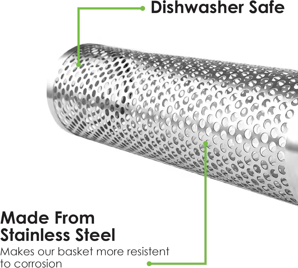 2Pcs Large Nesting Rolling Grill Baskets for Outdoor Grill. USA Based. Commercial Grade. 304 Stainless Steel BBQ round Grilling Baskets with Wood Handles Set with Oil Pourer/Brush and Grill Glove