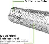 2Pcs Large Nesting Rolling Grill Baskets for Outdoor Grill. USA Based. Commercial Grade. 304 Stainless Steel BBQ round Grilling Baskets with Wood Handles Set with Oil Pourer/Brush and Grill Glove