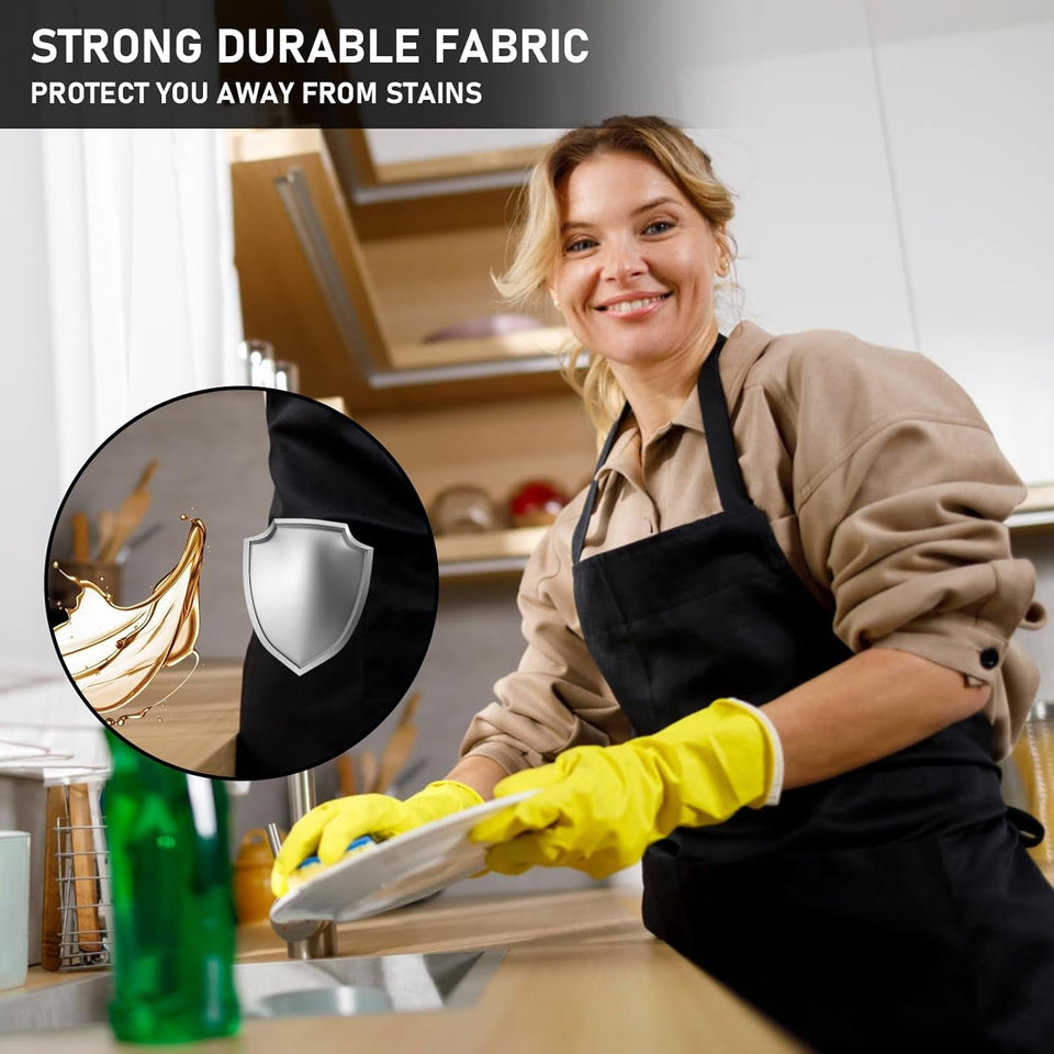 12 Pack Bib Apron. Unisex Restaurant Kitchen Aprons for Women with 2 Pockets. Chef Aprons for Cooking Men BBQ Painting Drawing Craft Plain Adults. Bulk Black