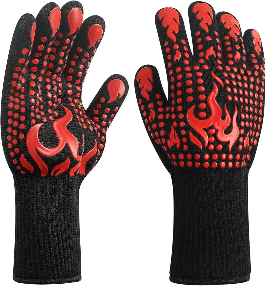 1 Pair/2 Pieces BBQ Gloves. Grilling Gloves. Heat Resistant Barbecue Oven Gloves. 1472°F/800°C Kitchen Fireproof Mitts Heat Proof for Grilling. Baking. Cooking. Welding Gloves Mitts - Red