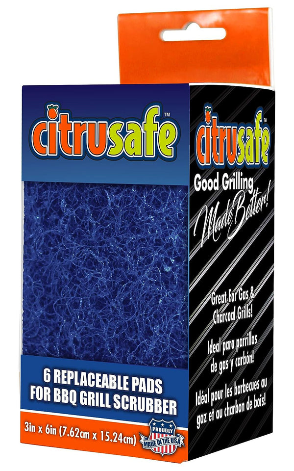 6 Count Replaceable BBQ Grill Scrubber Pads - Removes Grease and Burnt Food Safely from Gas and Charcoal Grill Grates