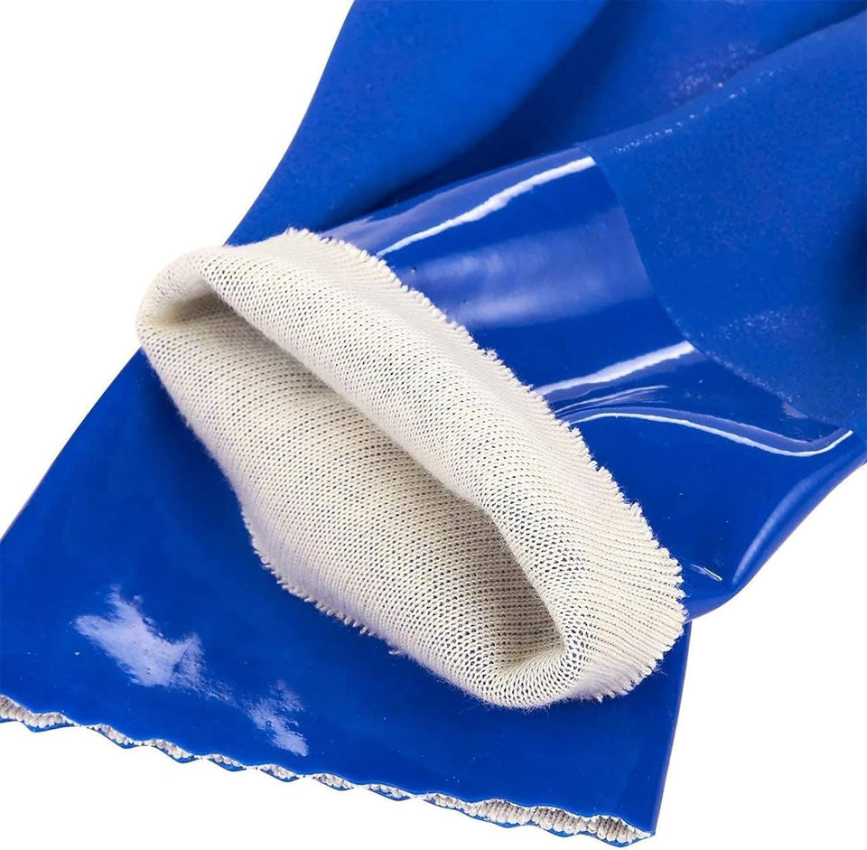 2 Pairs Rubber Household Cleaning Gloves for Kitchen Dishwashing. Cotton Lined (Blue)