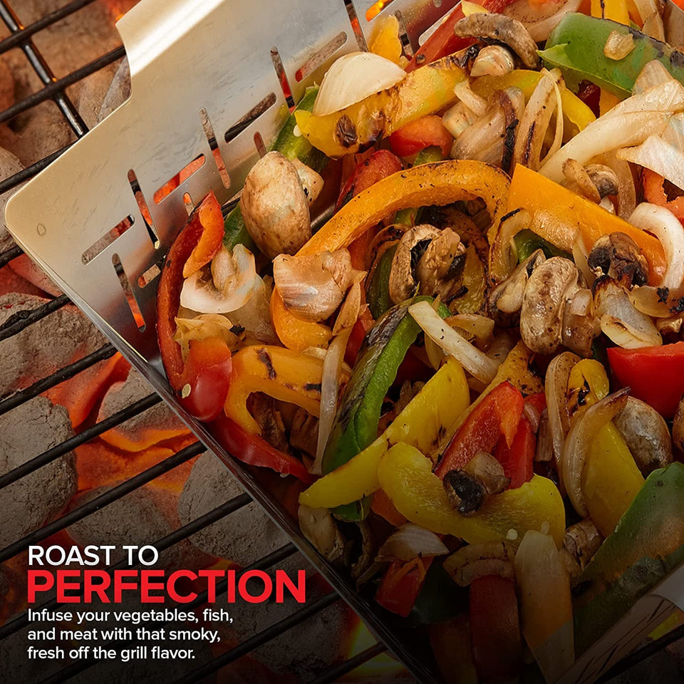 (Set of 3) Heavy Duty Vegetable Grill Baskets for Outdoor Grill. Stainless Steel Veggie Grilling Basket for All Grills. BBQ Gifts for Men. 1 Large & 2 Small