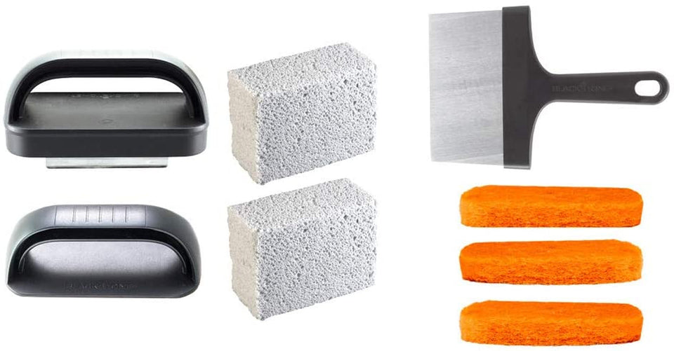 5060 Grill & Griddle Kit 8 Pieces Premium Flat Top Grill Accessories Cleaner Tool Set-1 Stainless Steel 6 Scraper. 3 Scouring Pads. 2 Cleaning Bricks. and 1 Handle. Black