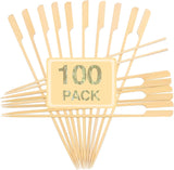 10-Inch Skewer for BBQ Kebab. Unbleached Long Bamboo/Wood Roasting Sticks for Grill -Heavy Duty Thickness -Flat Stick Flag Handle -With Dust-Free Packaging (100-Pack)