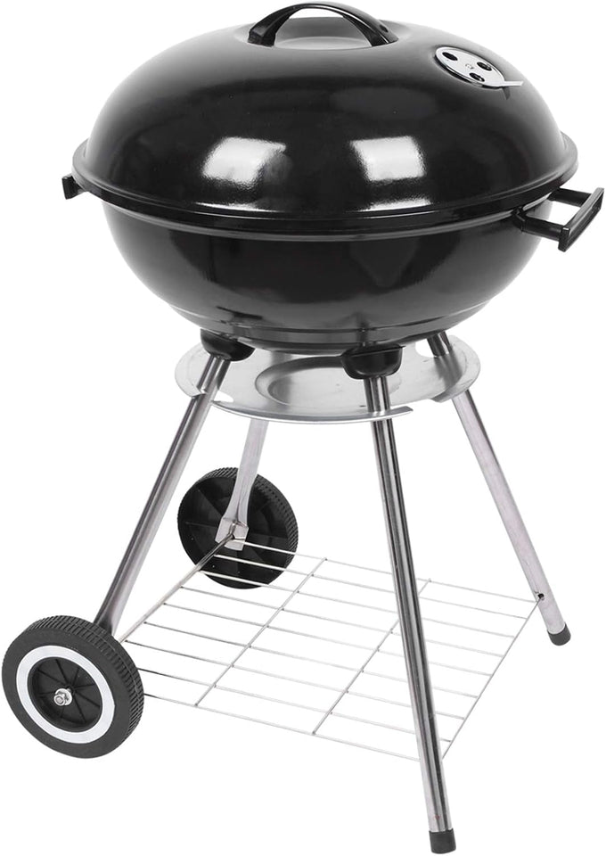 18 Charcoal Grill with Wheels for Outdoor Cooking Barbecue Camping BBQ Coal Kettle Grill Tailgating Portable Heavy Duty round with Thickened Grilling Bowl Wheels. Black