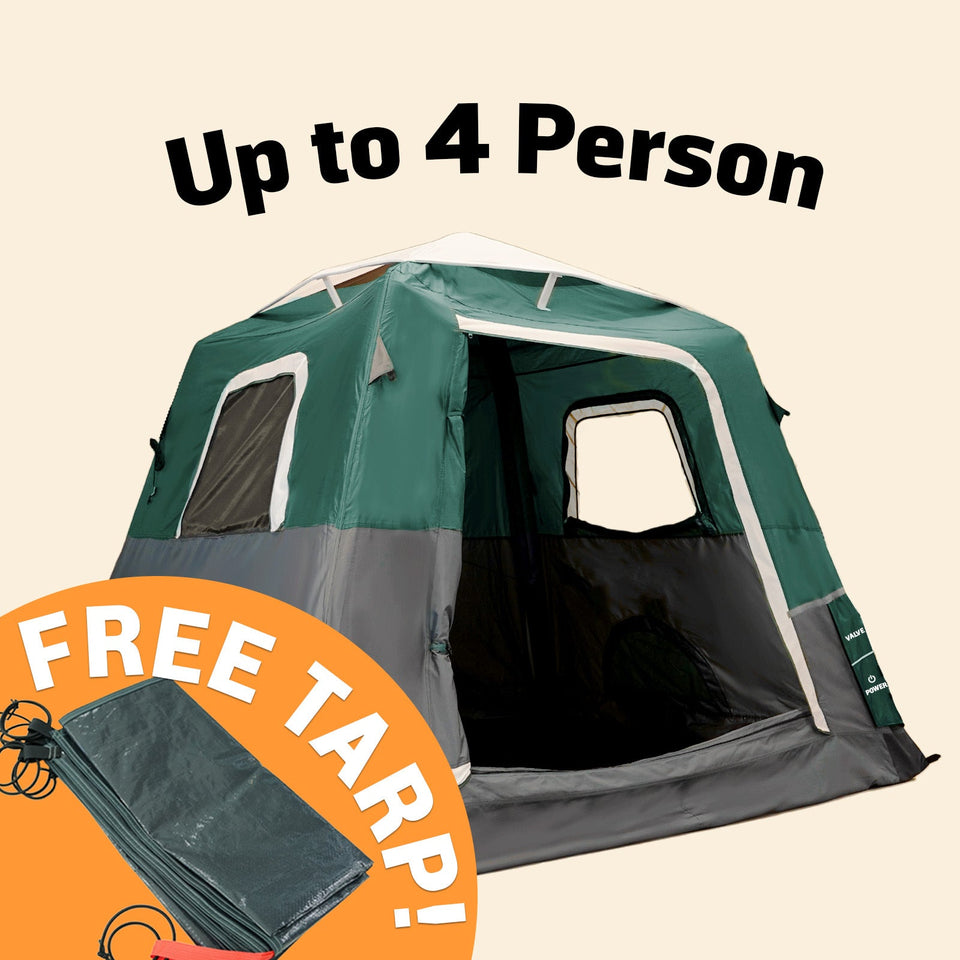 2-Step Cabin Tent – Petite taille + Bâche de camping OFFERTE (jusqu'à 4 personnes. FR).