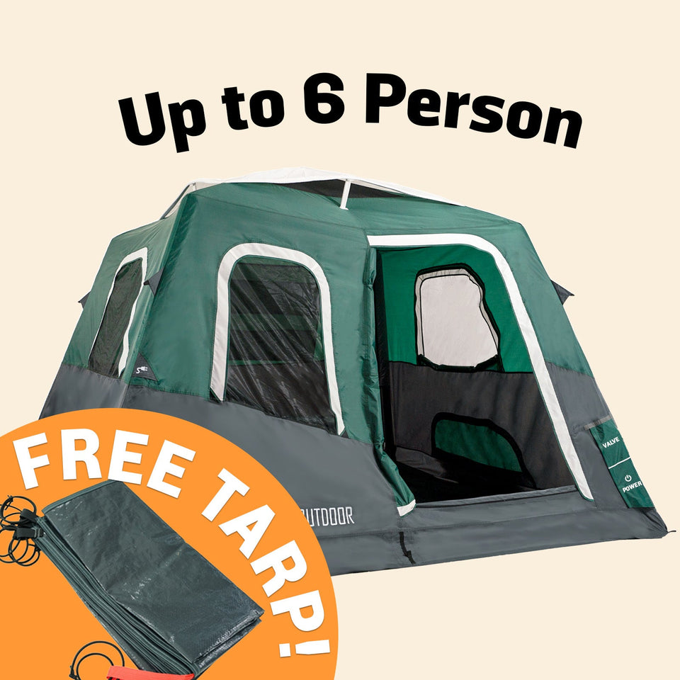 2-Step Cabin Tent – Grande taille + Bâche de camping OFFERTE (jusqu'à 6 personnes. FR).