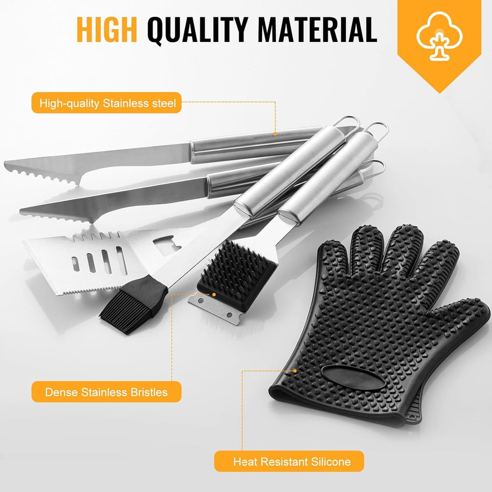 22Pcs Grilling Accessories. BBQ Accessories with Aluminum Case. Stainless Steel Grill Set Tools for Outdoor Camping&Barbecue. Grilling Gifts for Men Dad Fathers Day