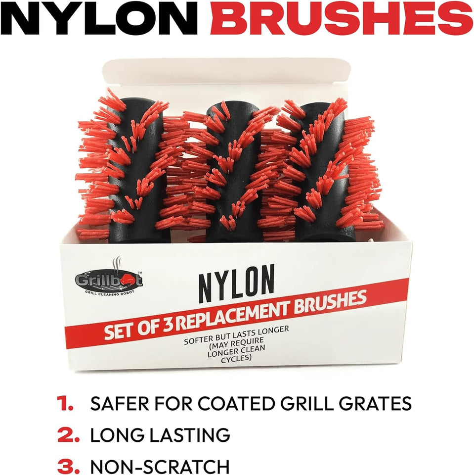 Automatic BBQ Grill Cleaning Robot Replacement Brush - Grill Cleaner Parts. Grilling Accessories. Wire Brush Tool. Metal Brush - Set of 3 Each Stainless Steel. Nylon and Brass Variety Pack