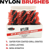 Automatic BBQ Grill Cleaning Robot Replacement Brush - Grill Cleaner Parts. Grilling Accessories. Wire Brush Tool. Metal Brush - Set of 3 Each Stainless Steel. Nylon and Brass Variety Pack