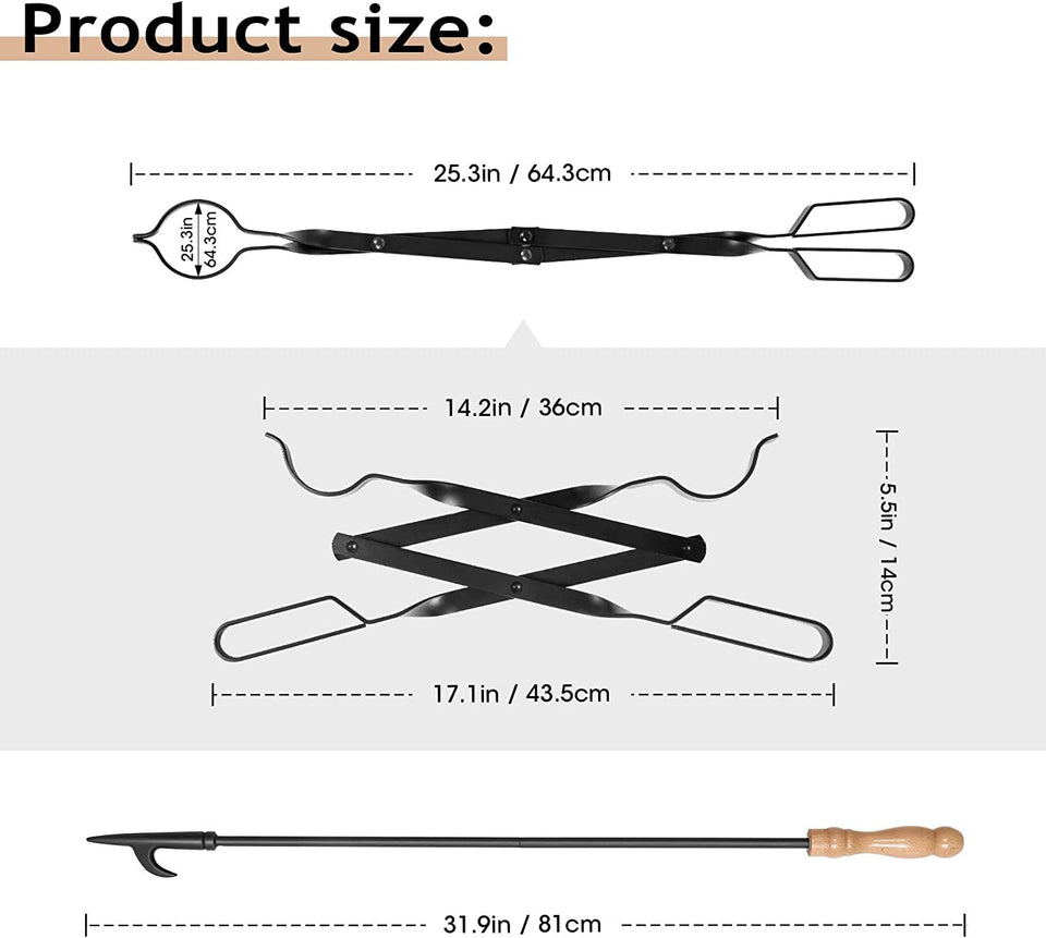 26 Fireplace Fire Pit Tongs & 32 Fire Pit Poker. Fireplace Wood Stove Firewood Tongs. Black Heavy Duty Wrought Iron Log Grabber Fire Pit Tools for Campfire. Fireplace. Bonfires. Indoor&Outdoor Use