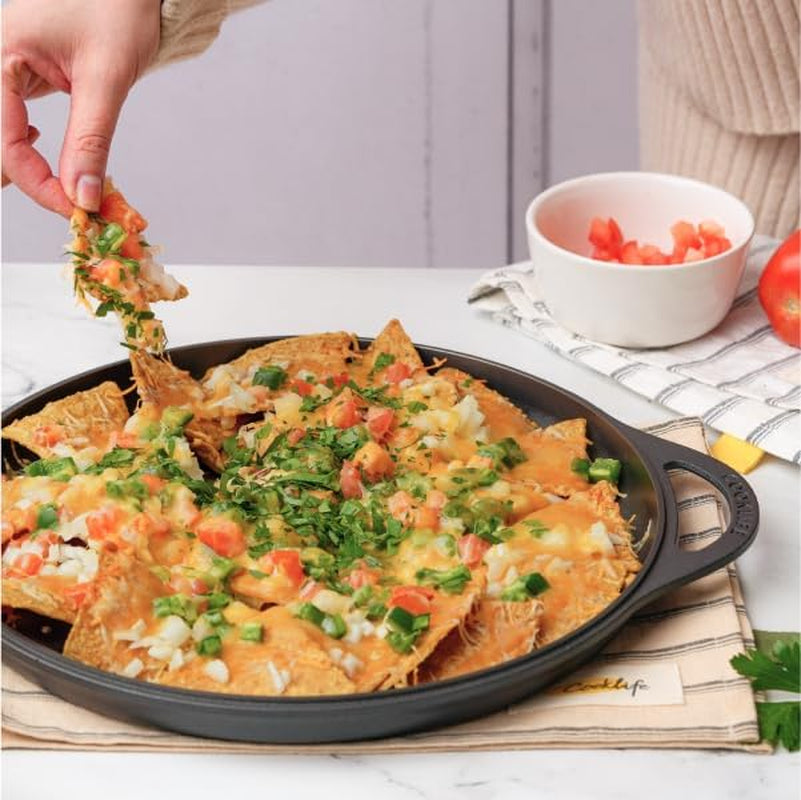 12 Inch Lightweight Pre-Seasoned Cast Iron Griddle with Cleaning Kit - Smooth Polished Surface. Easy to Clean Cast Iron Skillets Use in the Oven. on the Stove or Grill. over a Campfire