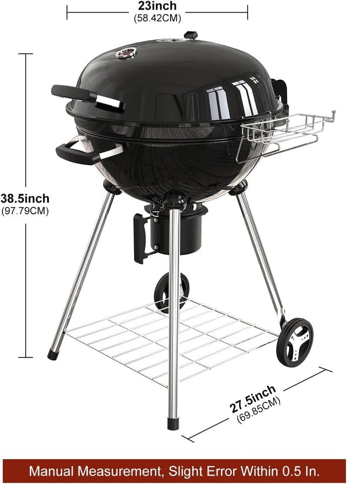 22 Inch Premium BBQ Charcoal Grill. Outdoor Barbecue Kettle Grill. Smoker Grills over 500 Square Inches 2-Tier Cooking Space. Perfect for Outdoor BBQ Party and Patio. Black