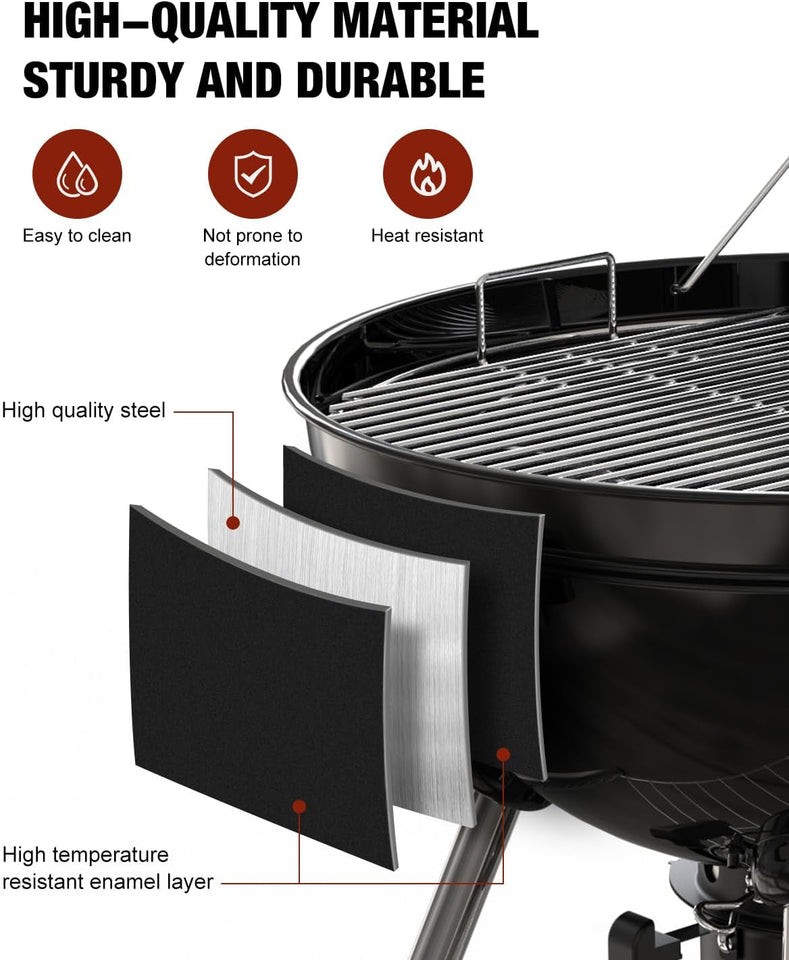 22 Inch Premium BBQ Charcoal Grill. Outdoor Barbecue Kettle Grill. Smoker Grills over 500 Square Inches 2-Tier Cooking Space. Perfect for Outdoor BBQ Party and Patio. Black