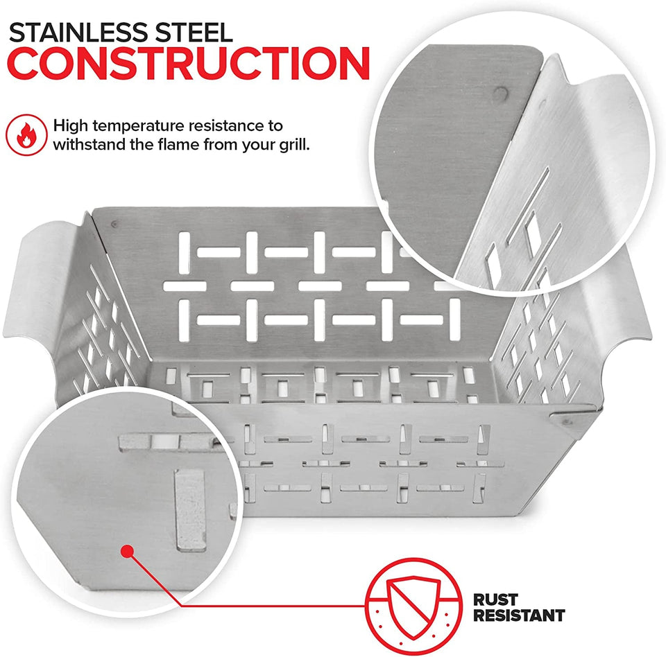 (Set of 3) Heavy Duty Vegetable Grill Baskets for Outdoor Grill. Stainless Steel Veggie Grilling Basket for All Grills. BBQ Gifts for Men. 1 Large & 2 Small