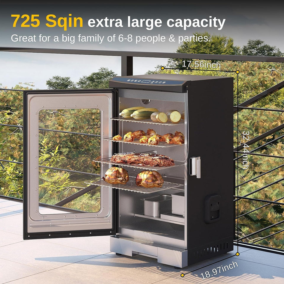 30 Digital Electric Smoker with Glass Door and Extra Long Constant Smoking. 725 Sq Inches. 4 Detachable Racks Outdoor Smokers for Party. Home BBQ. Backyard