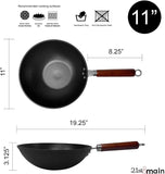 21St & Main Wok. Stir Fry Pan. Wooden Handle. 11 Inch. Lightweight Cast Iron. Chef'S Pan. Pre-Seasoned Nonstick. for Chinese Japanese and Other Cooking